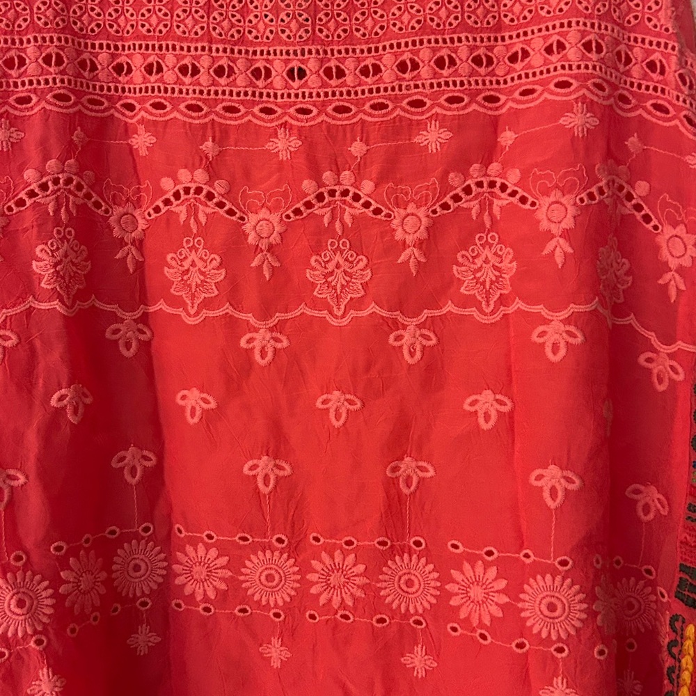 Johnny Was Embroidered Boho Sleeveless Top coral Floral Cotton Blouse Medium - Picture 7 of 10